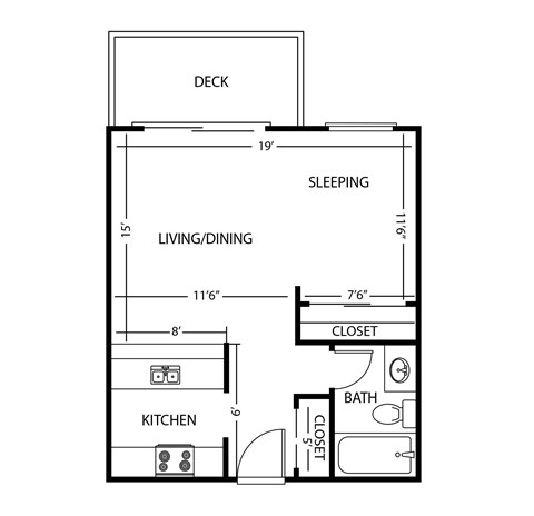 Floor plan for studio, 1 bath, 460 sqft